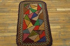 1920s Colorful Abstract Antique American Hooked/Braided Rug 1'10" x 3'5" Carpet