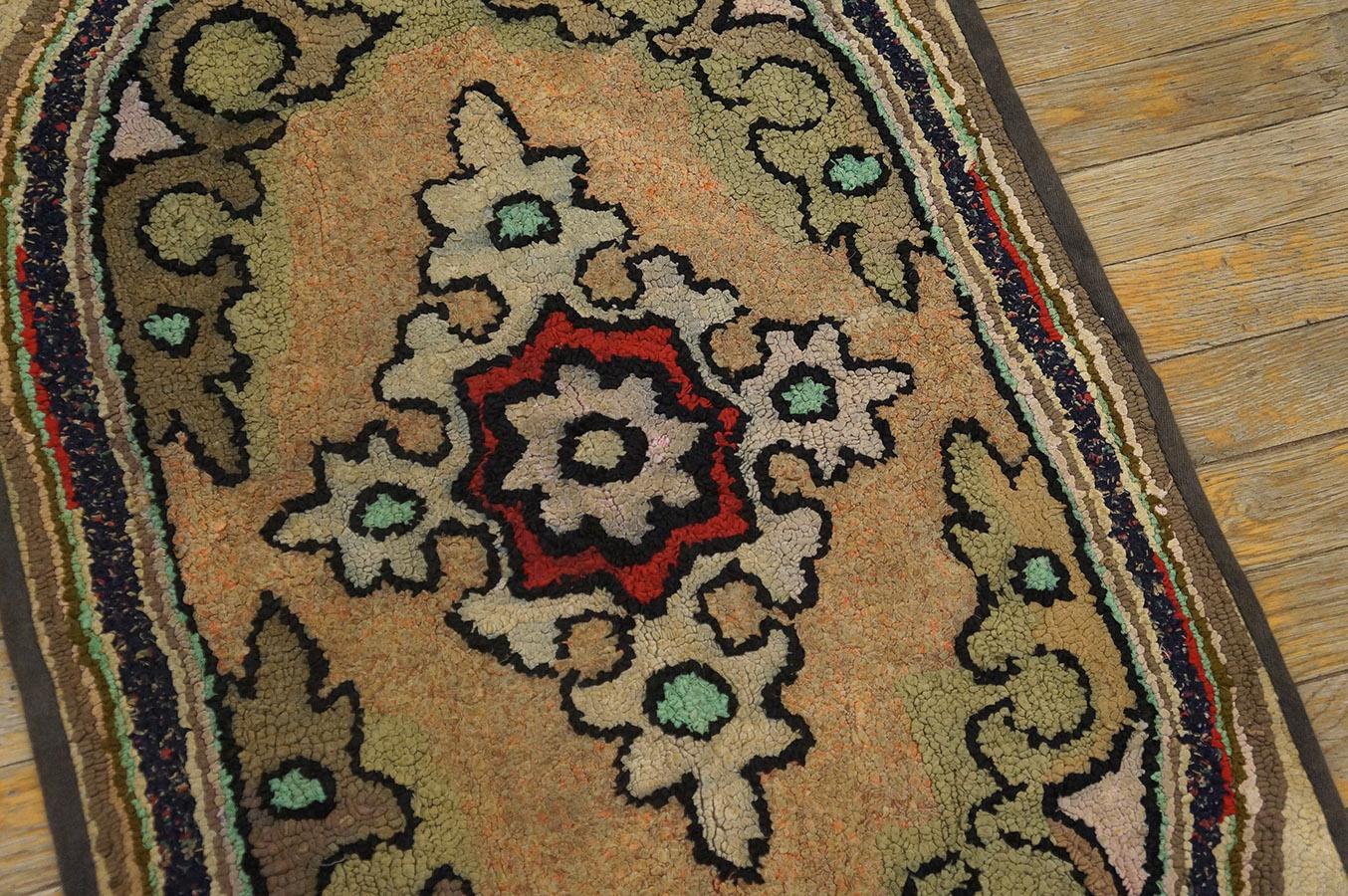 Wool Antique American Hooked Rug 1'10