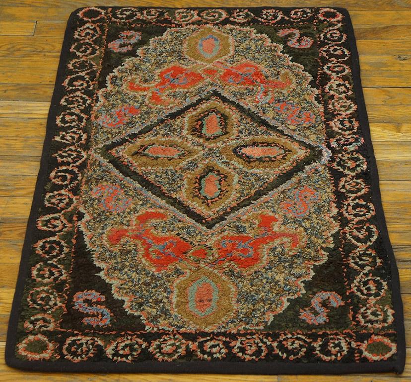 Tapis crocheté américain antique, taille : 1'10 
