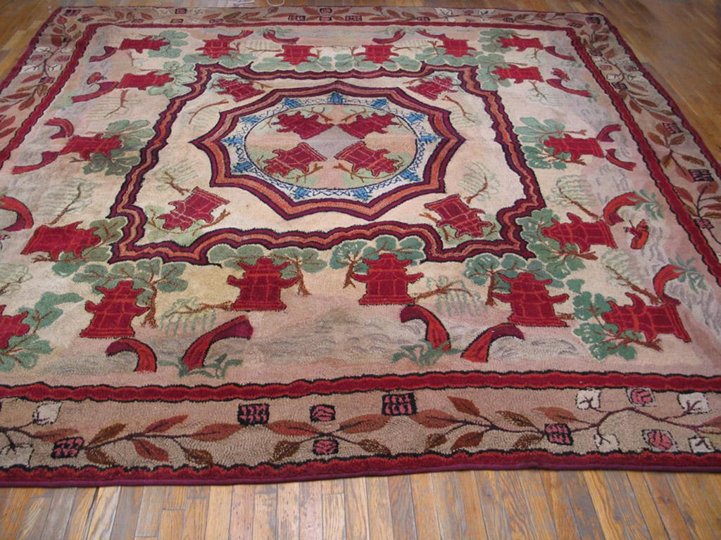 Antique American hooked rug, size: 11'6