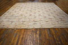 Refined Ivory Color With Lovely Geometric Design Antique American Hooked Rug