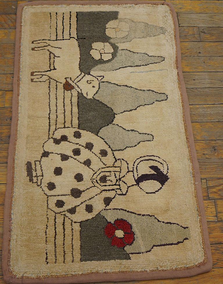 Antique American Hooked rug. Size: 1'6