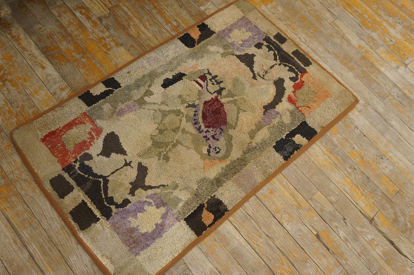 Country Early 20th Century American Hooked Rug ( 2' x 3'4'' - 61 x 101 ) For Sale