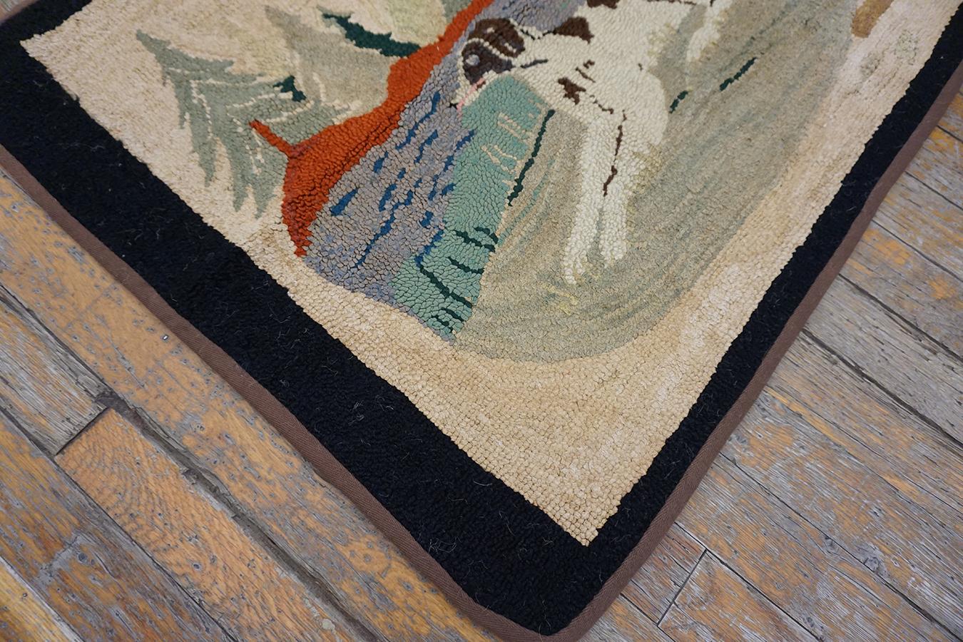 Hand-Woven Antique American Hooked Rug 2' 0