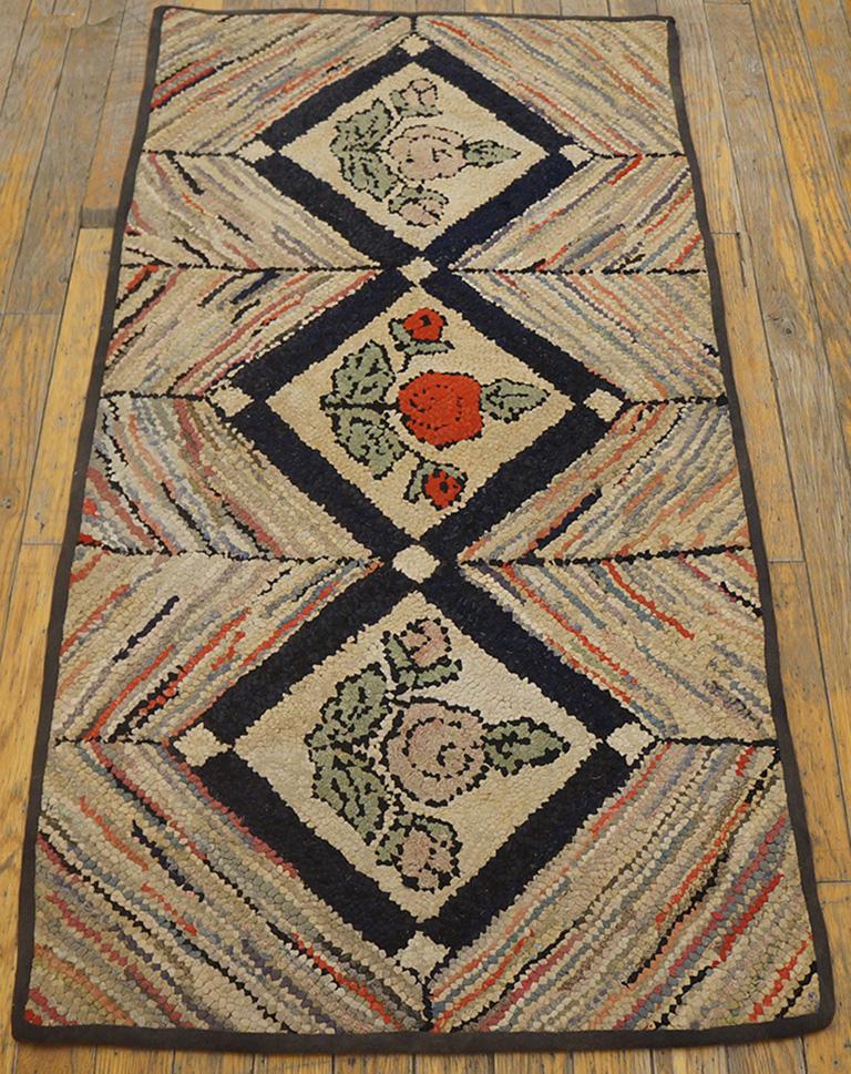 Antique American Hooked rug, size: 2' 0'' x 3' 10''.
