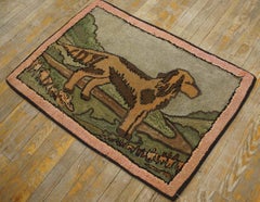 1940s Multicolor Dog Pictorial American Hooked Rug 2'3''x3'3'' Pile Wool Carpet
