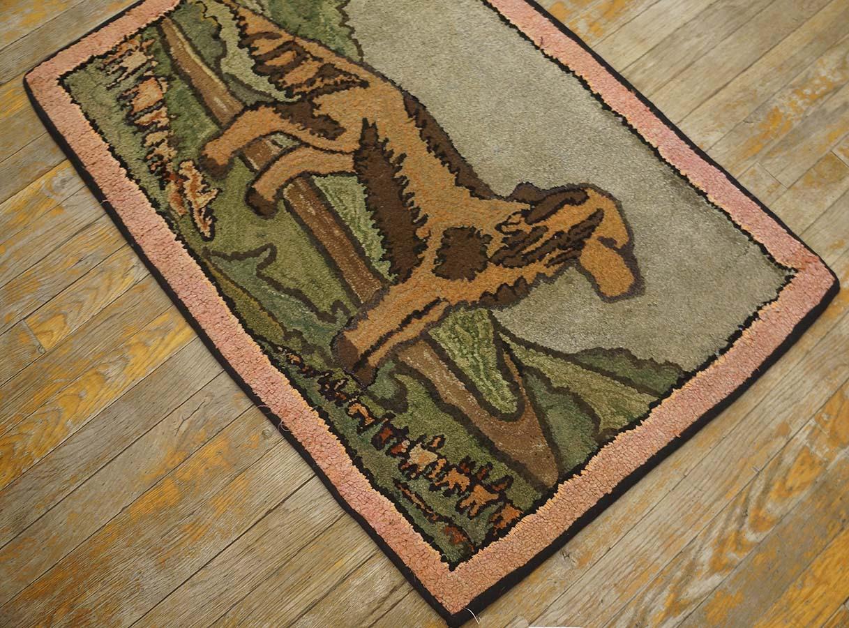 Tessuto a mano Tappeto americano ad uncino della metà del XX secolo ( 2' 3'' x 3' 3'' - 68 x 99 cm) in vendita