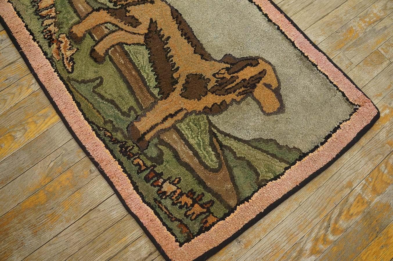 Mid-20th Century Mid 20th Century Pictorial American Hooked Rug ( 2' 3'' x 3' 3'' - 68 x 99 cm) For Sale