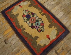 1890s Multicolor Folk Art Antique American Hooked Rug 2'3''x4'5'' Knotted Carpet