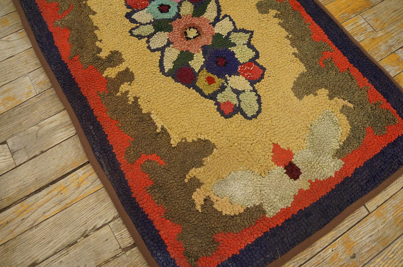 Late 19th Century Antique American Hooked Rug 2' 3'' x4' 5'' For Sale