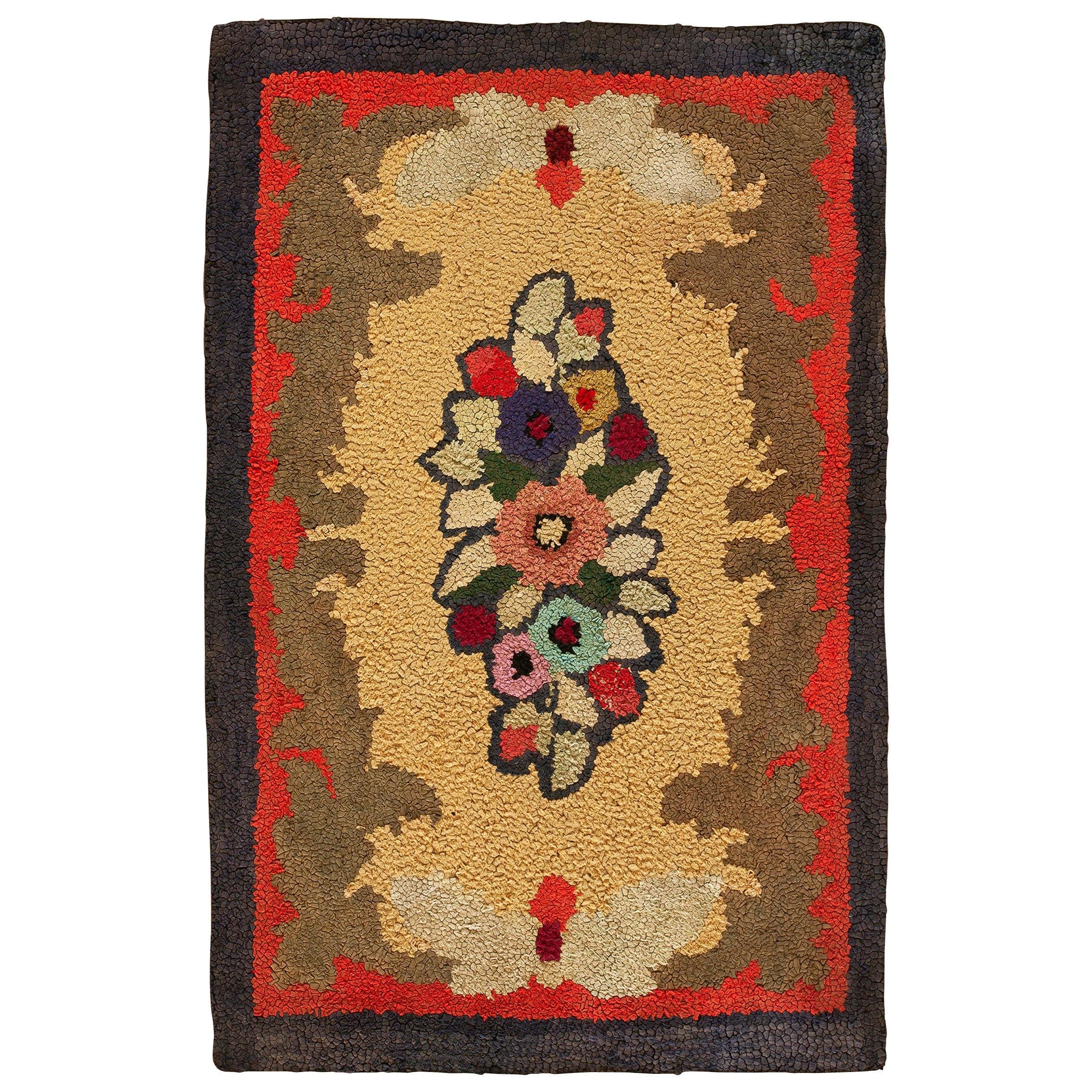 Ancien tapis américain à capuche d'antiquités 2' 3'' x4' 5''