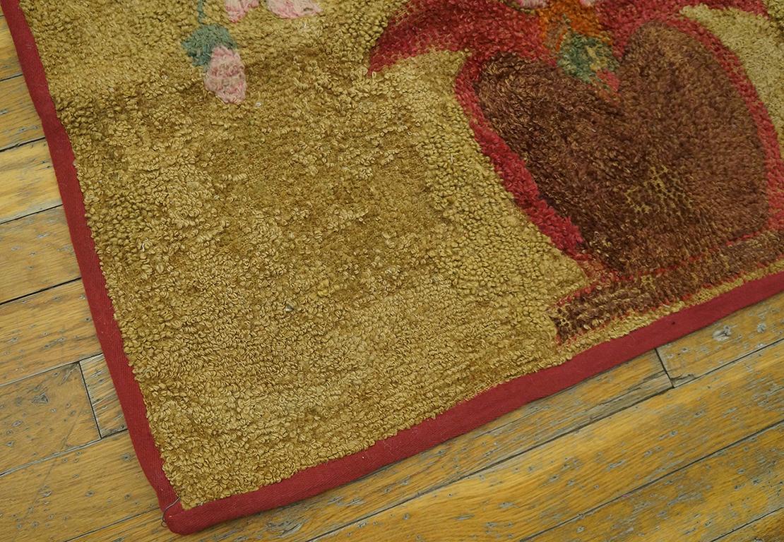 Wool Early 20th Century American Hooked Rug ( 2'3
