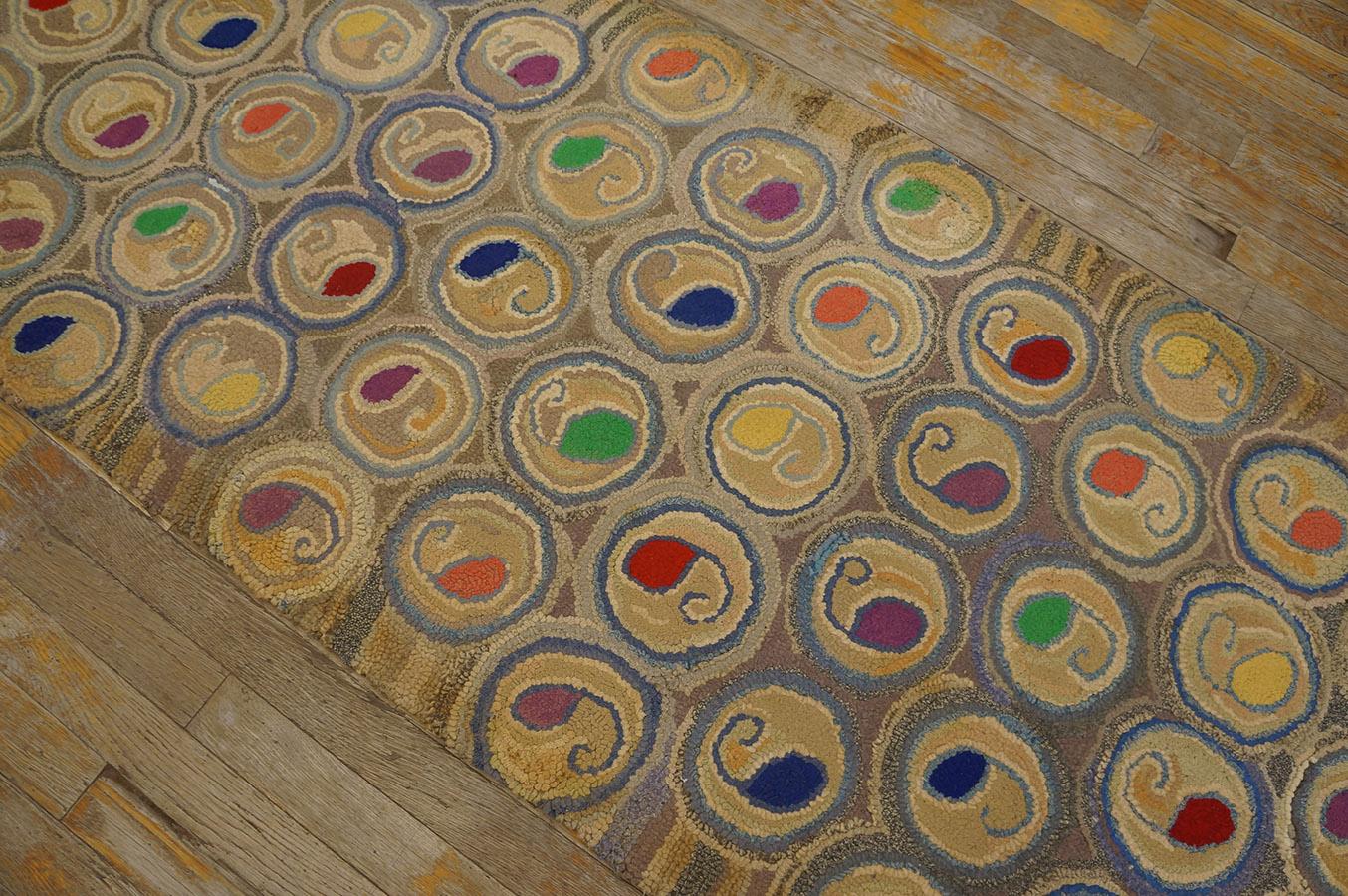 Mid-20th Century Antique American Hooked Rug 2' 6'' x 12' 9'' For Sale