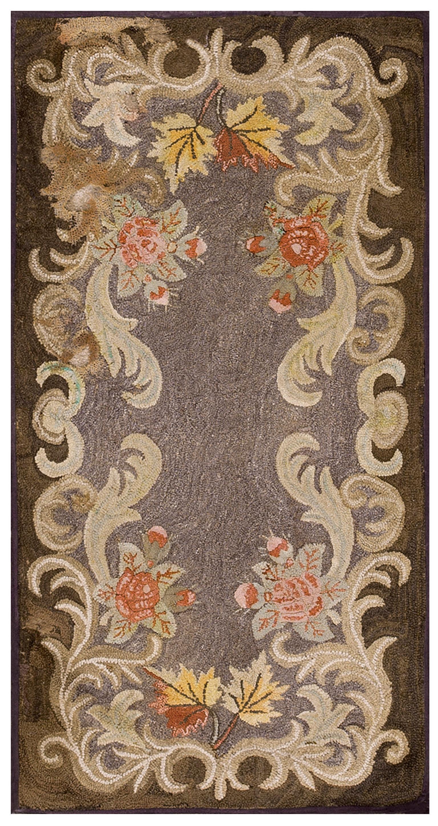 Alfombra de gancho americana de los años 20 ( 2' 8'' x 5' 2'' - 82 x 158 cm )