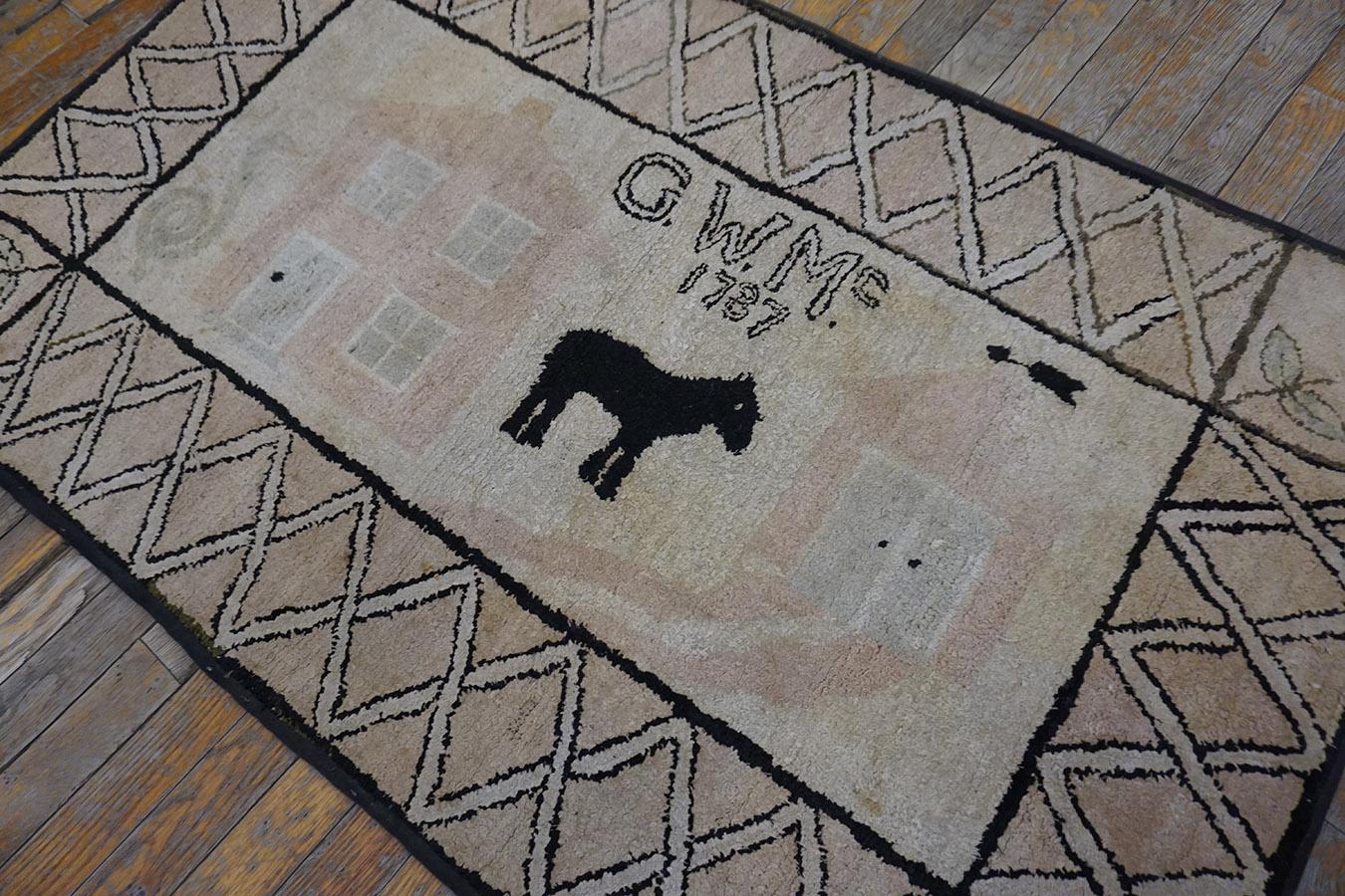 Early 20th Century Pictorial American Hooked Rug ( 2'9