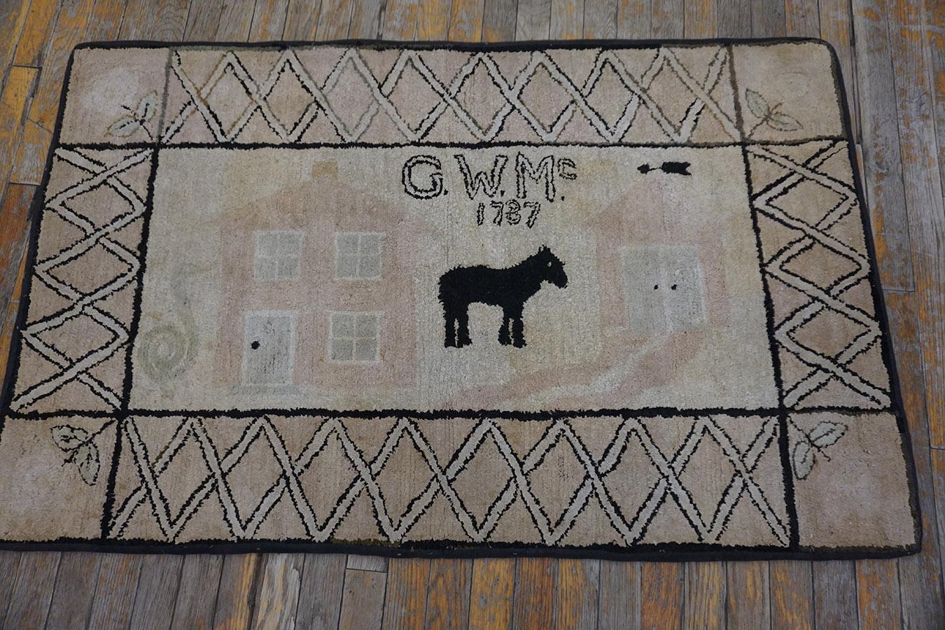 Hand-Woven Early 20th Century Pictorial American Hooked Rug ( 2'9