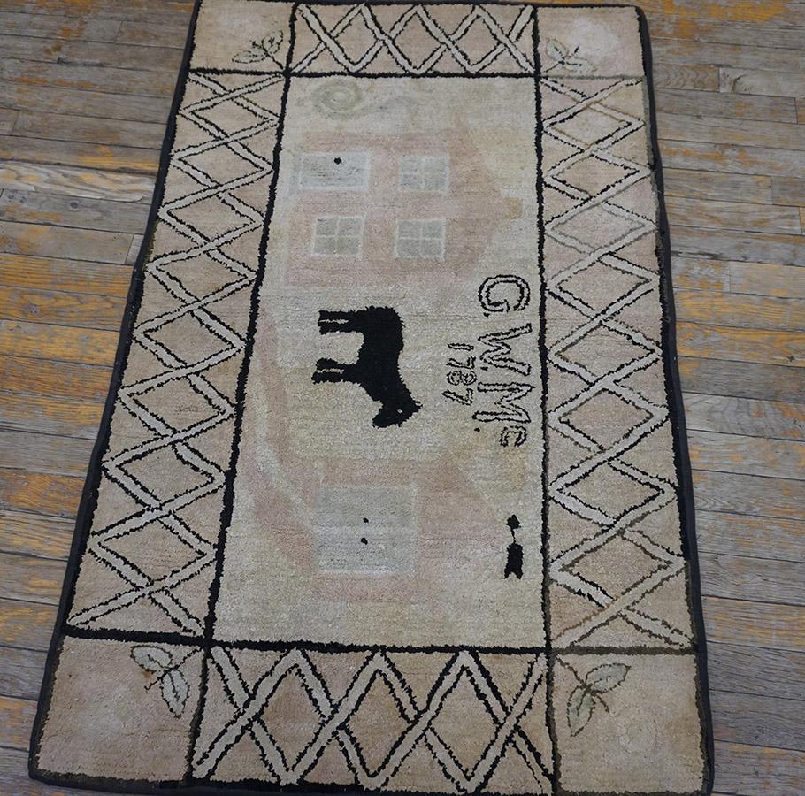 Wool Early 20th Century Pictorial American Hooked Rug ( 2'9