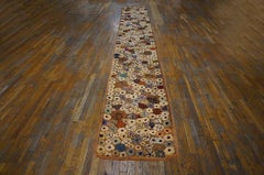 1930s Camel Floral Sprigs FolkArt American Hooked Rug 2'x15'8" Woven Wool Carpet