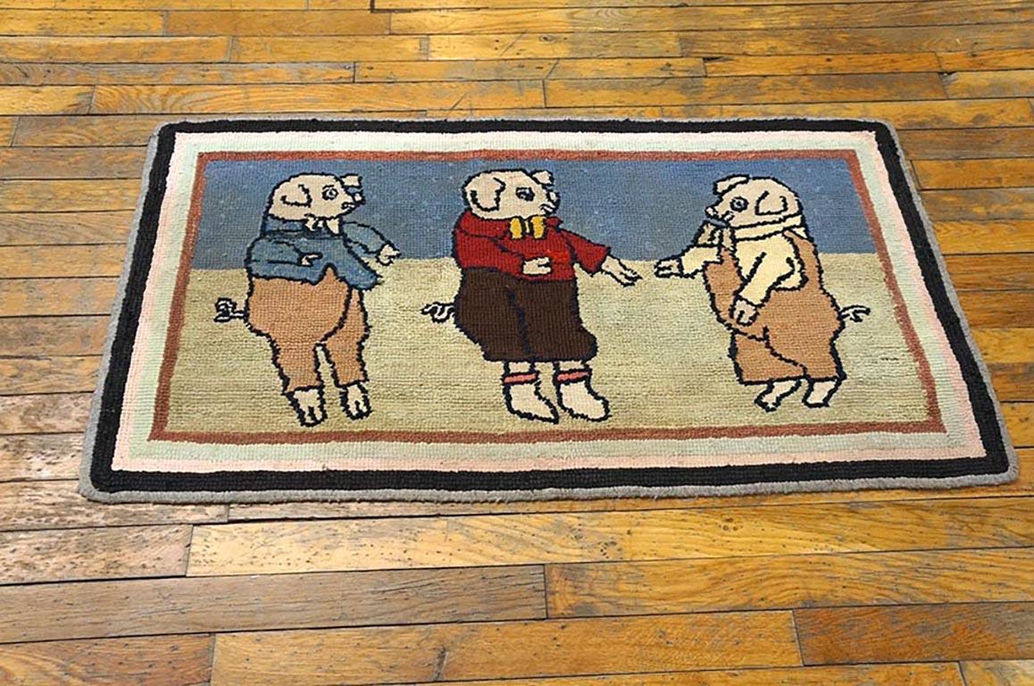 Antique American hooked rug, size: 2'0