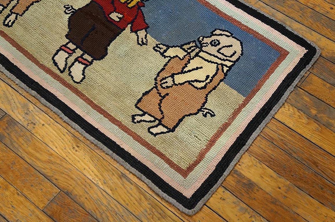Hand-Woven Antique American Hooked Rug 2'0