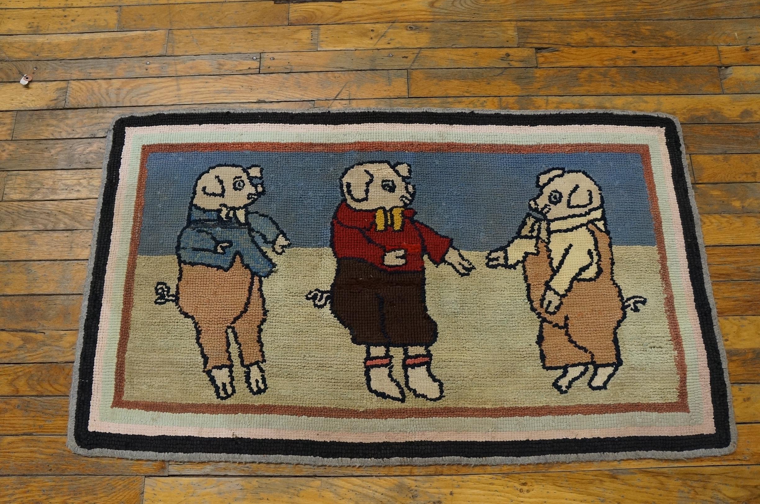 Early 20th Century Antique American Hooked Rug 2'0