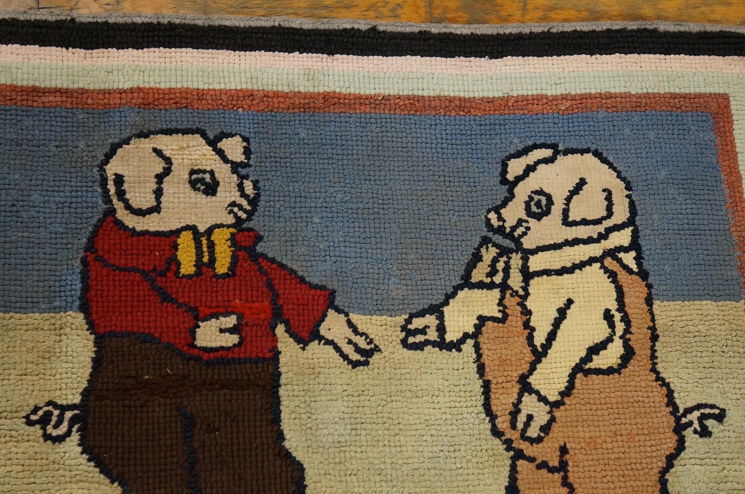 Wool Antique American Hooked Rug 2'0