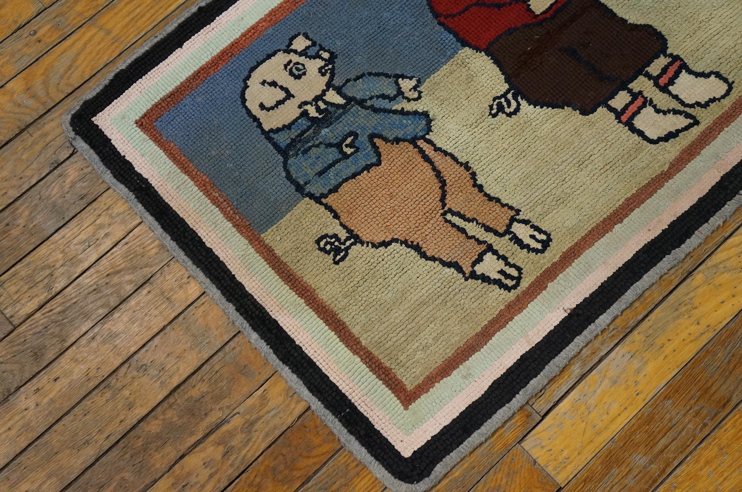 Antique American Hooked Rug 2'0
