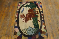1920s Ivory Antique American Hooked Rug 2' x 3'6"
