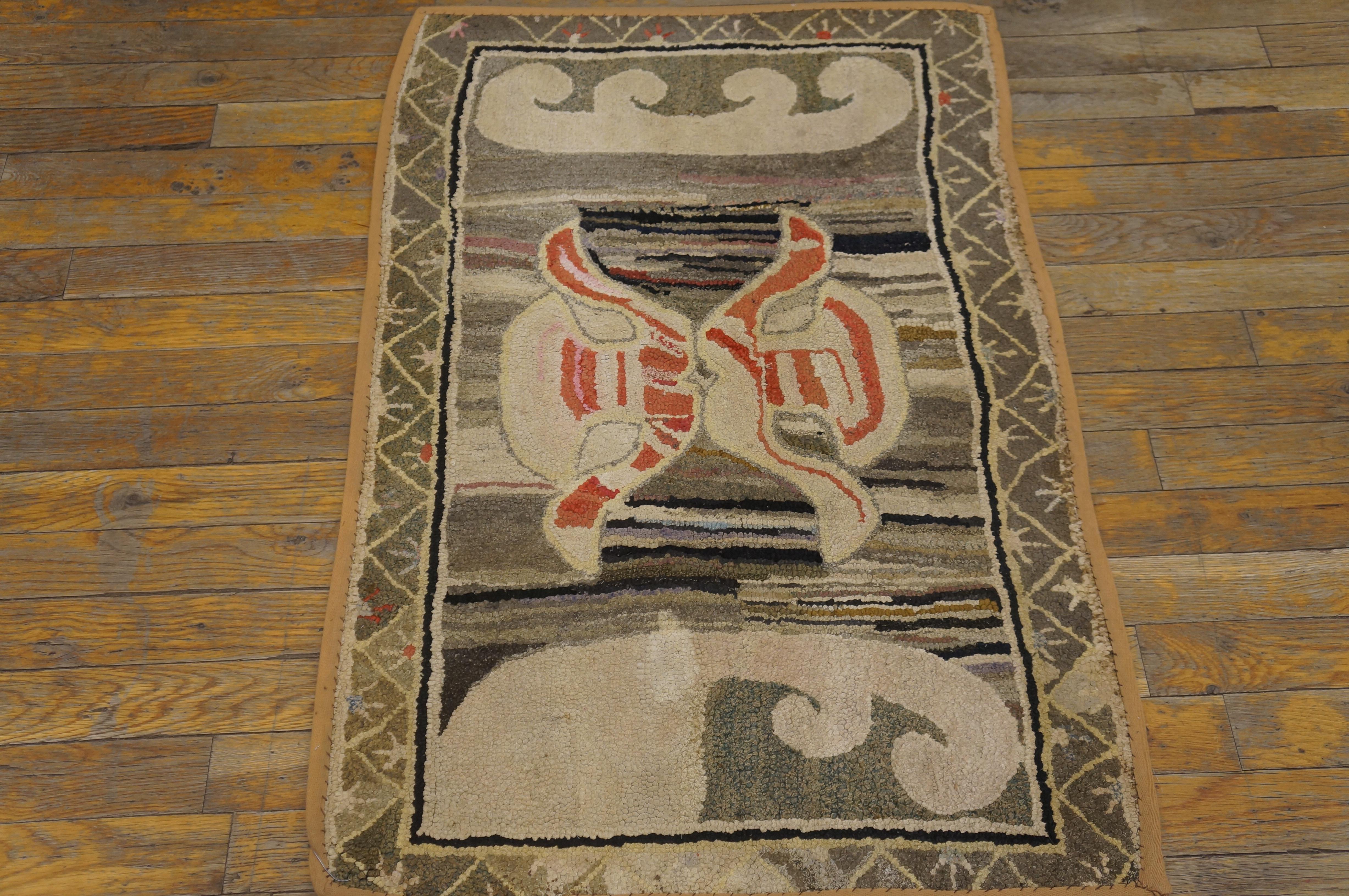 Antique American Hooked rug, size: 2'0