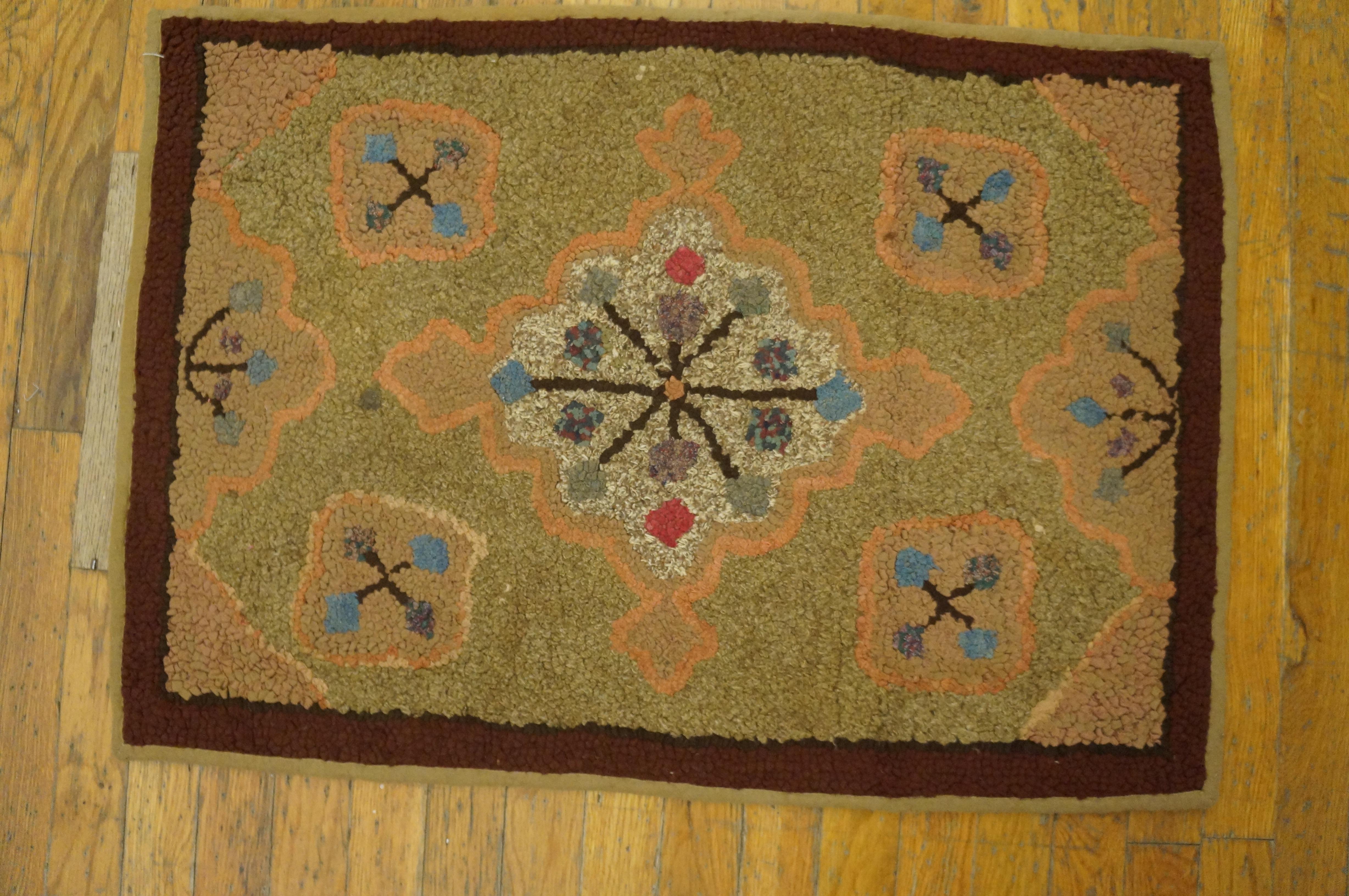Antique American hooked rug, size: 2'0
