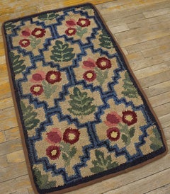 1930s Ivory Geometric Folk ArAntique American Hooked Rug 2'0" x3'0". Wool Carpet