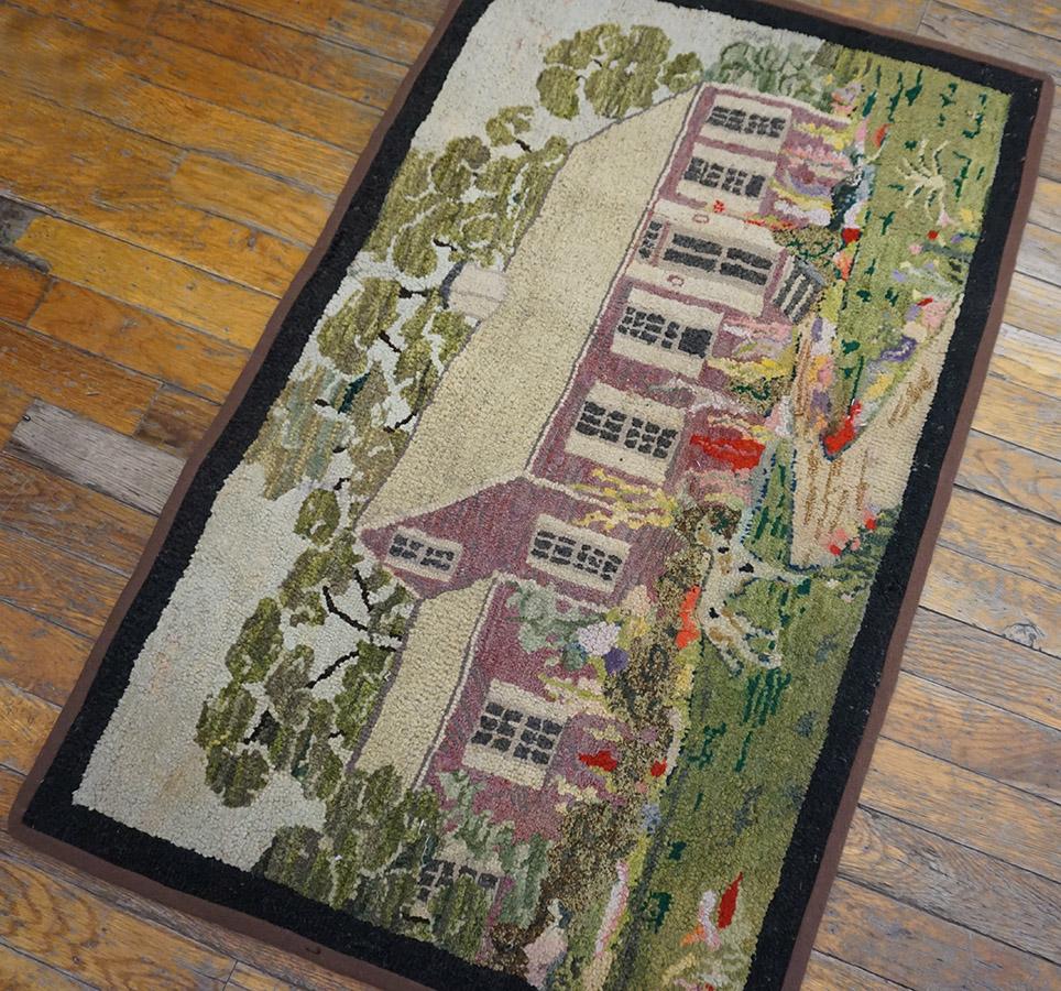 Pictorial American Hooked Teppich mit Kapuze aus der Mitte des 20. Jahrhunderts ( 2'1