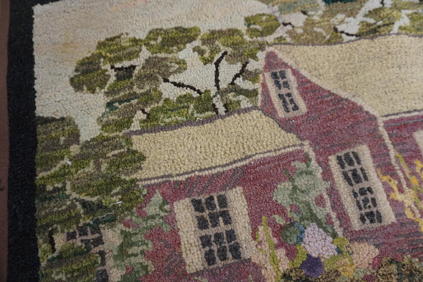 Wool Mid 20th Century Pictorial American Hooked Rug ( 2'1