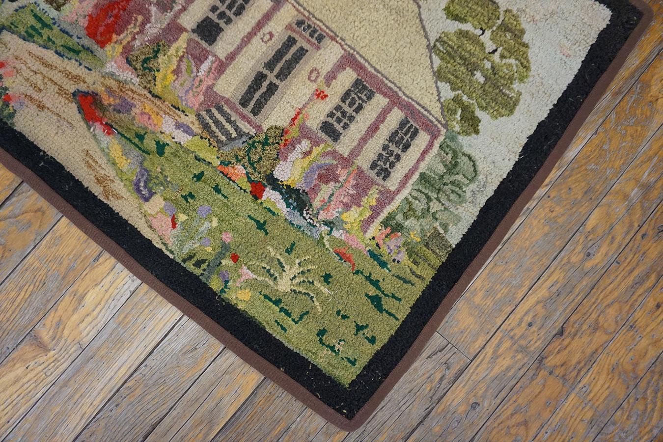 Pictorial American Hooked Teppich mit Kapuze aus der Mitte des 20. Jahrhunderts ( 2'1