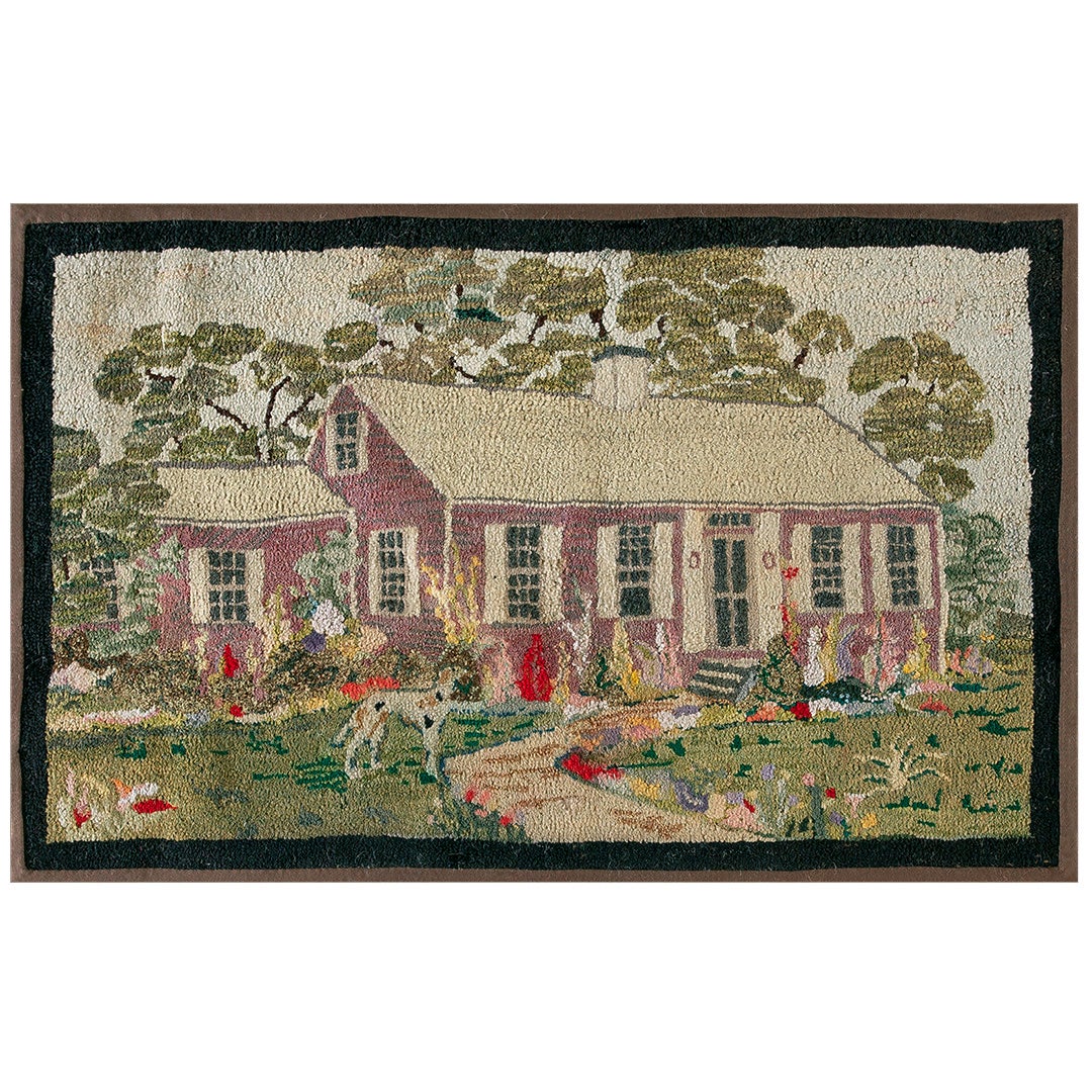 Pictorial American Hooked Teppich mit Kapuze aus der Mitte des 20. Jahrhunderts ( 2'1" x 3'4' - 64 x 102)