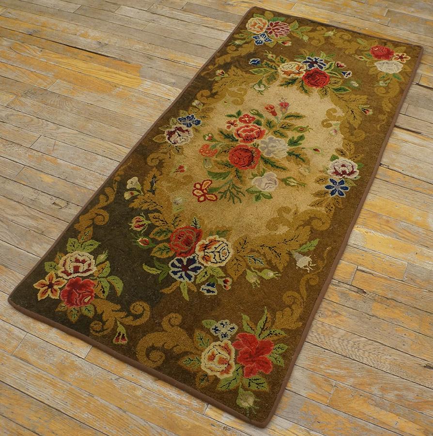 Tapis crocheté américain antique, taille : 2'1
