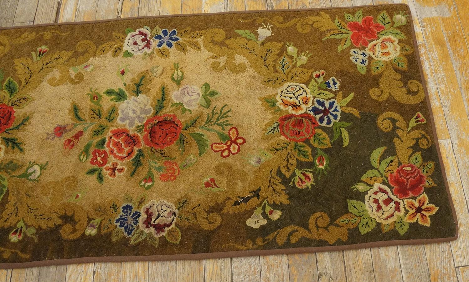 Américain Tapis crocheté américain ancien 2'1