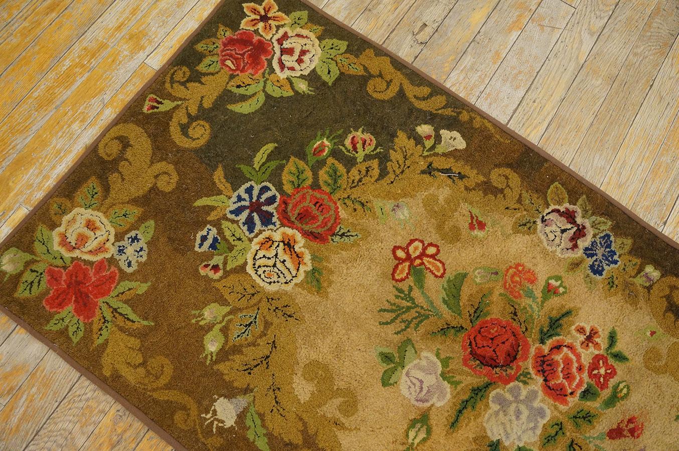Tapis crocheté américain ancien 2'1