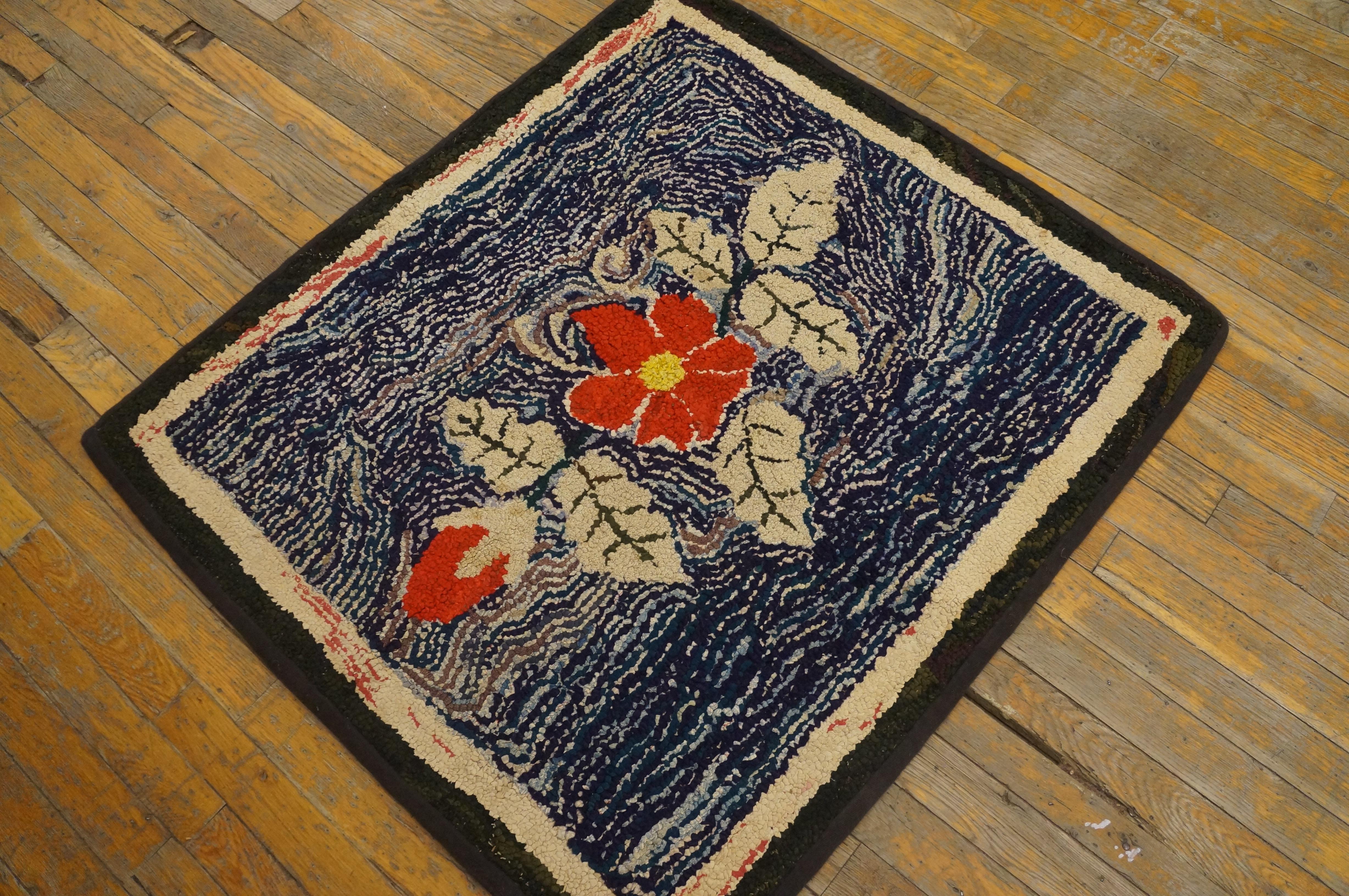 Antique American hooked rug, size: 2'10
