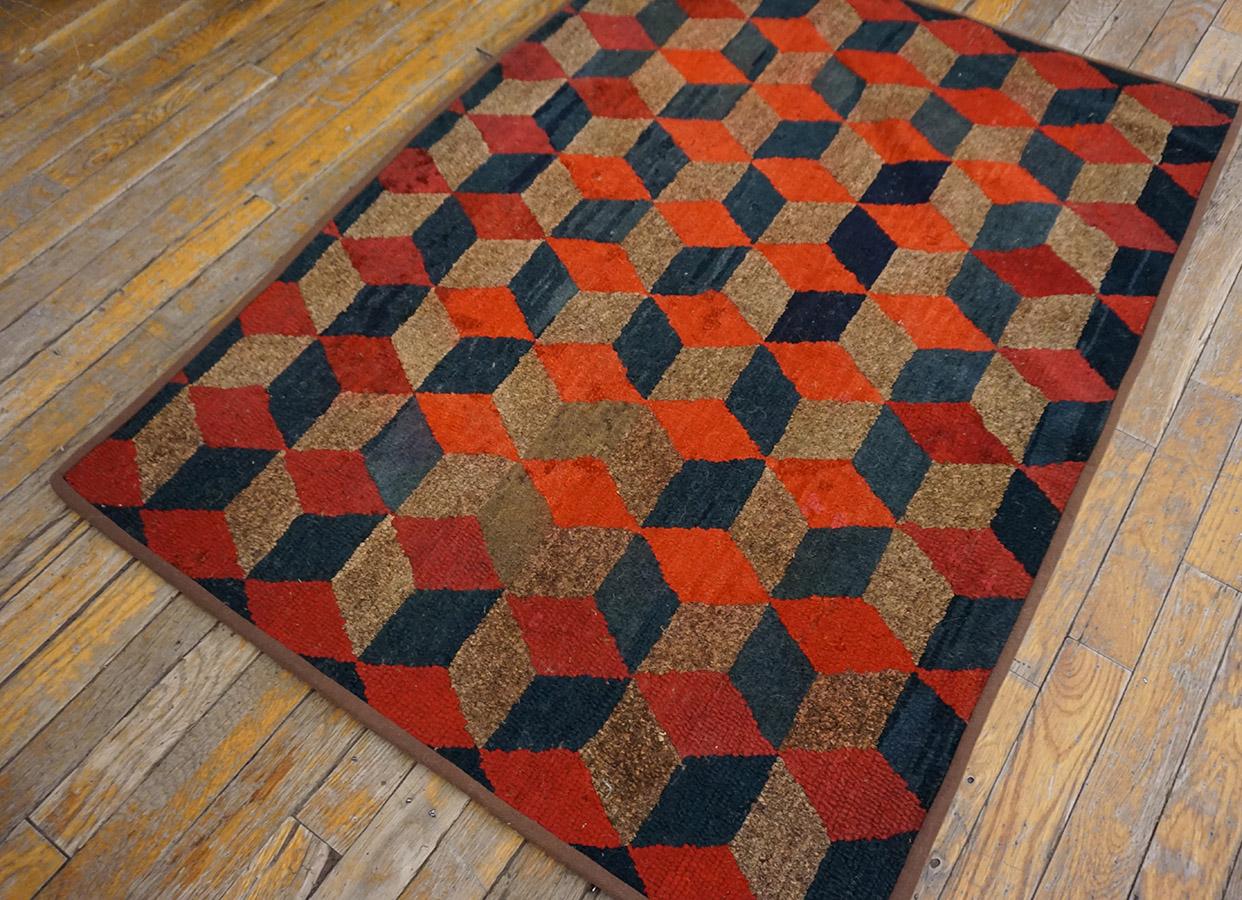 Early 20th Century American Hooked Rug with Tumbling Block Pattern For Sale 1