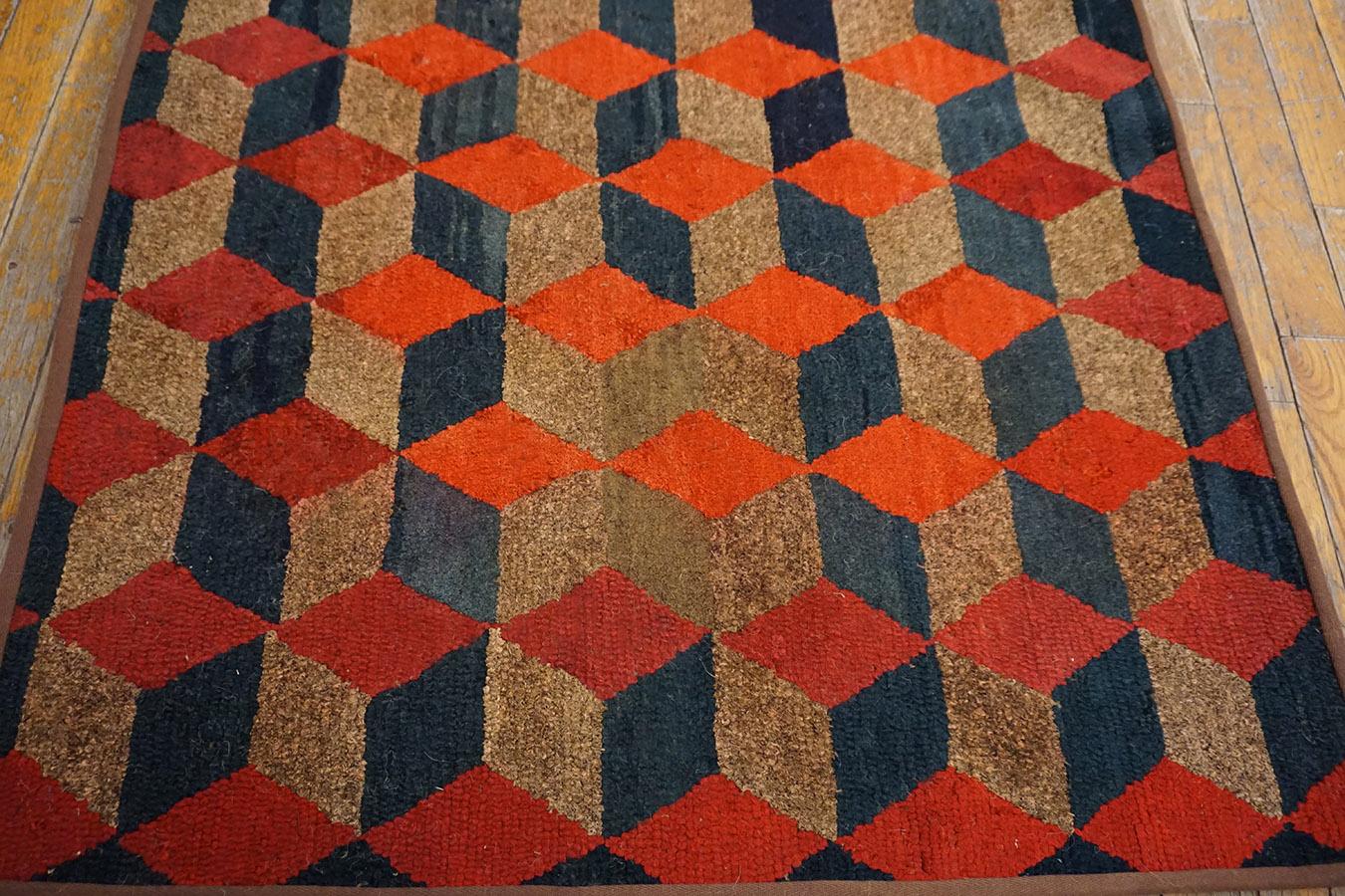 Early 20th Century American Hooked Rug with Tumbling Block Pattern For Sale 2
