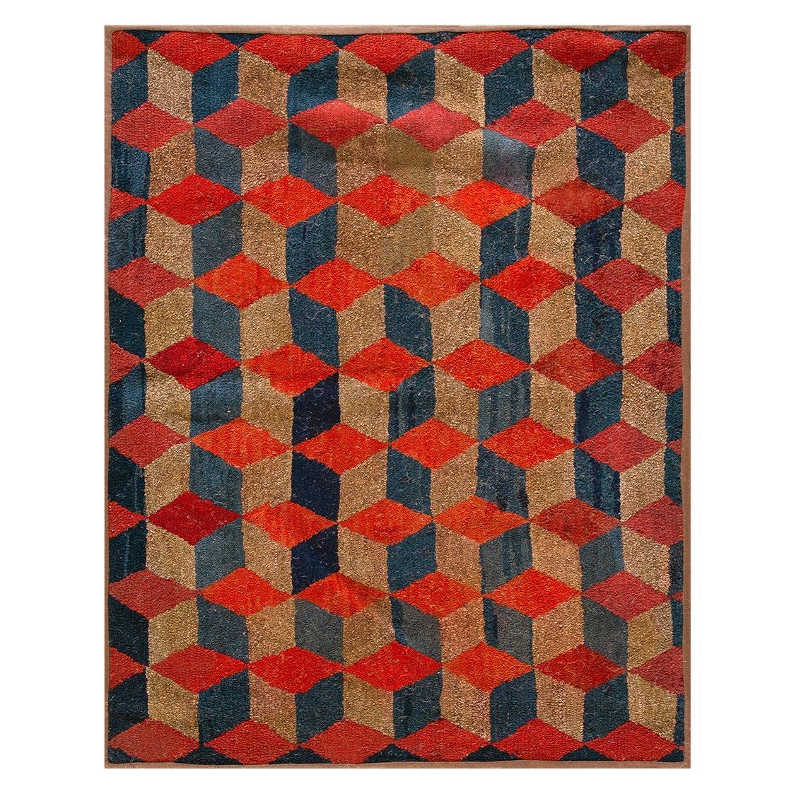 Early 20th Century American Hooked Rug with Tumbling Block Pattern