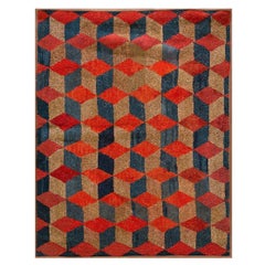 Early 20th Century American Hooked Rug with Tumbling Block Pattern