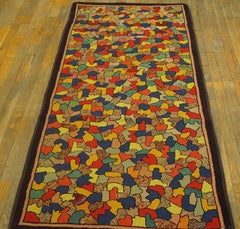 Superlative Multicolored Background Color & Folk Art Antique American Hooked Rug