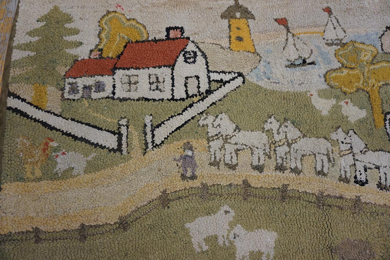 Hand-Woven 1930s Pictorial American Hooked Rug ( 2'10