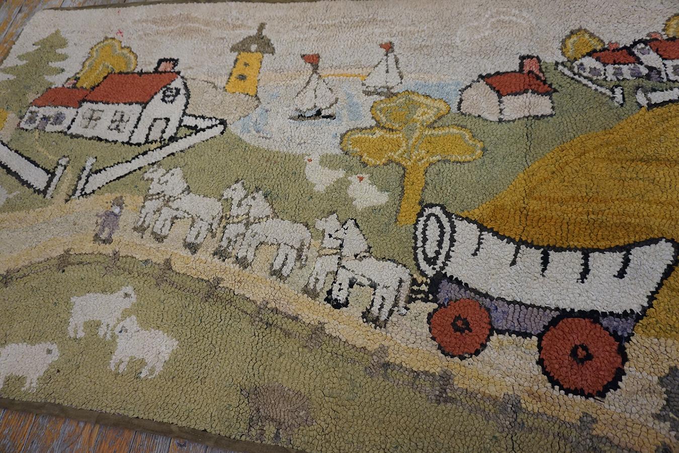 Mid-20th Century 1930s Pictorial American Hooked Rug ( 2'10