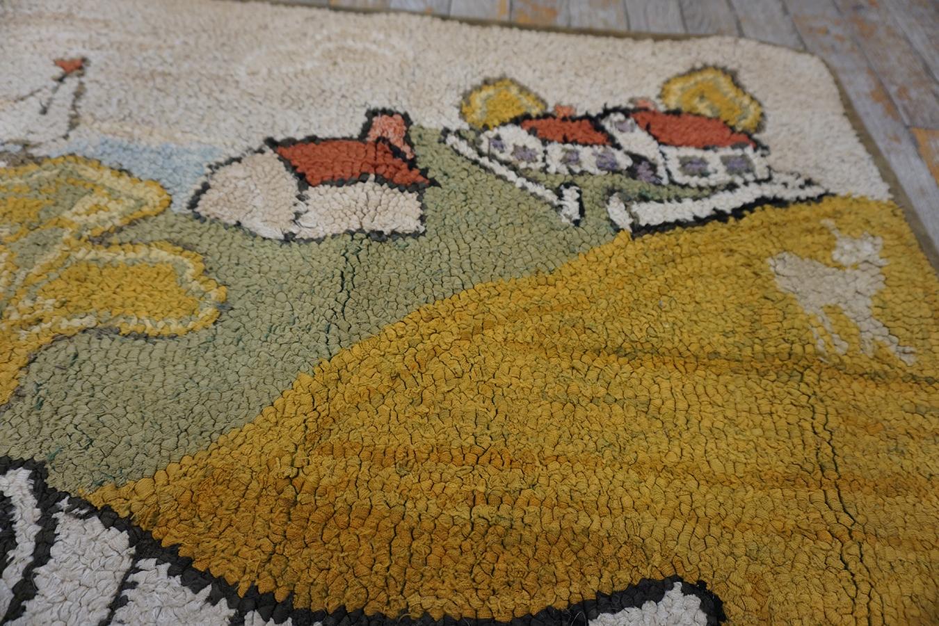 Wool 1930s Pictorial American Hooked Rug ( 2'10