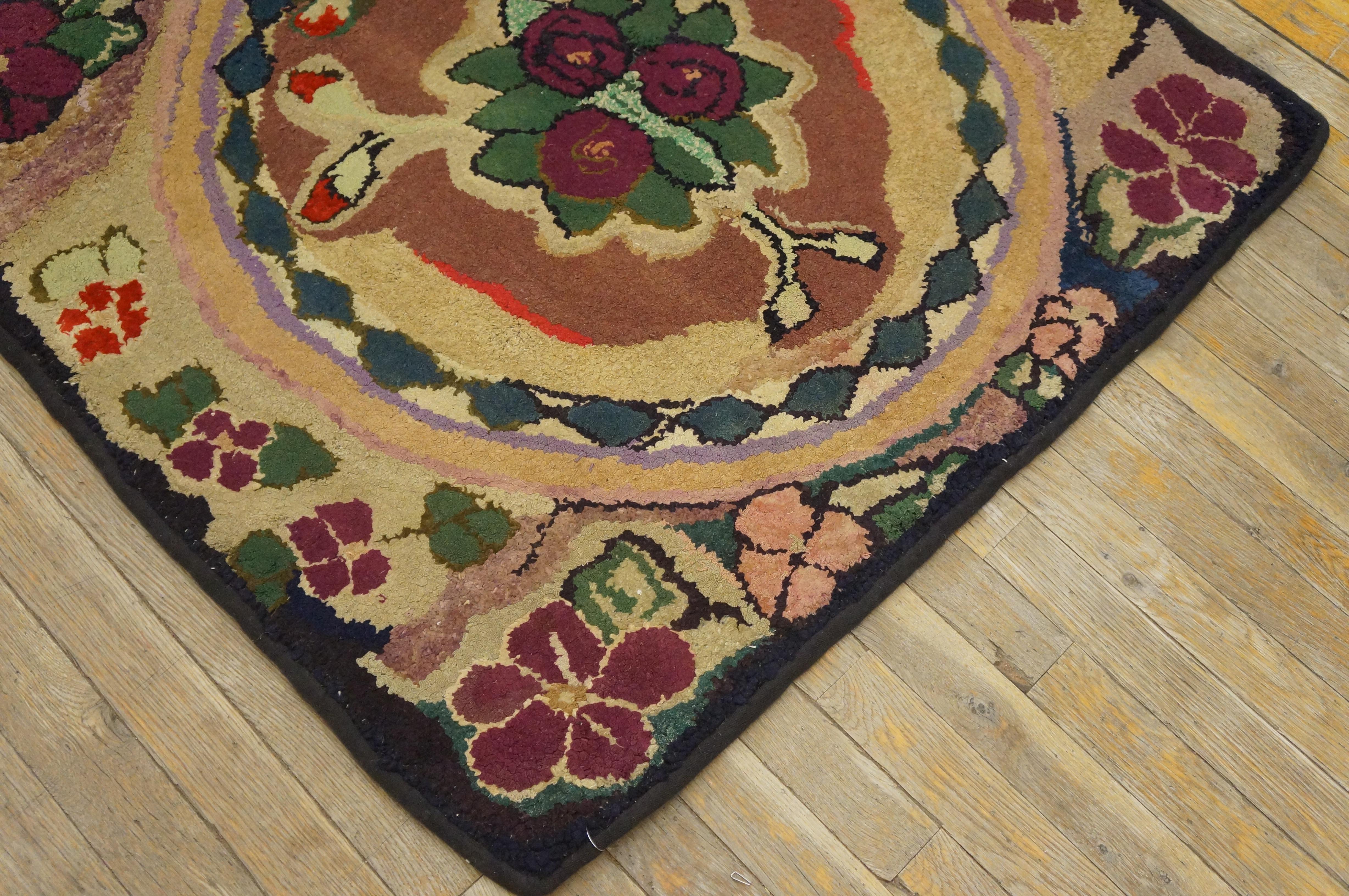 Hand-Woven Antique American Hooked Rug 3' 0