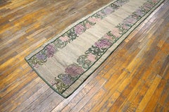 Fabulous Ivory Color And Sage Green Florid Border Antique American Hooked Rug