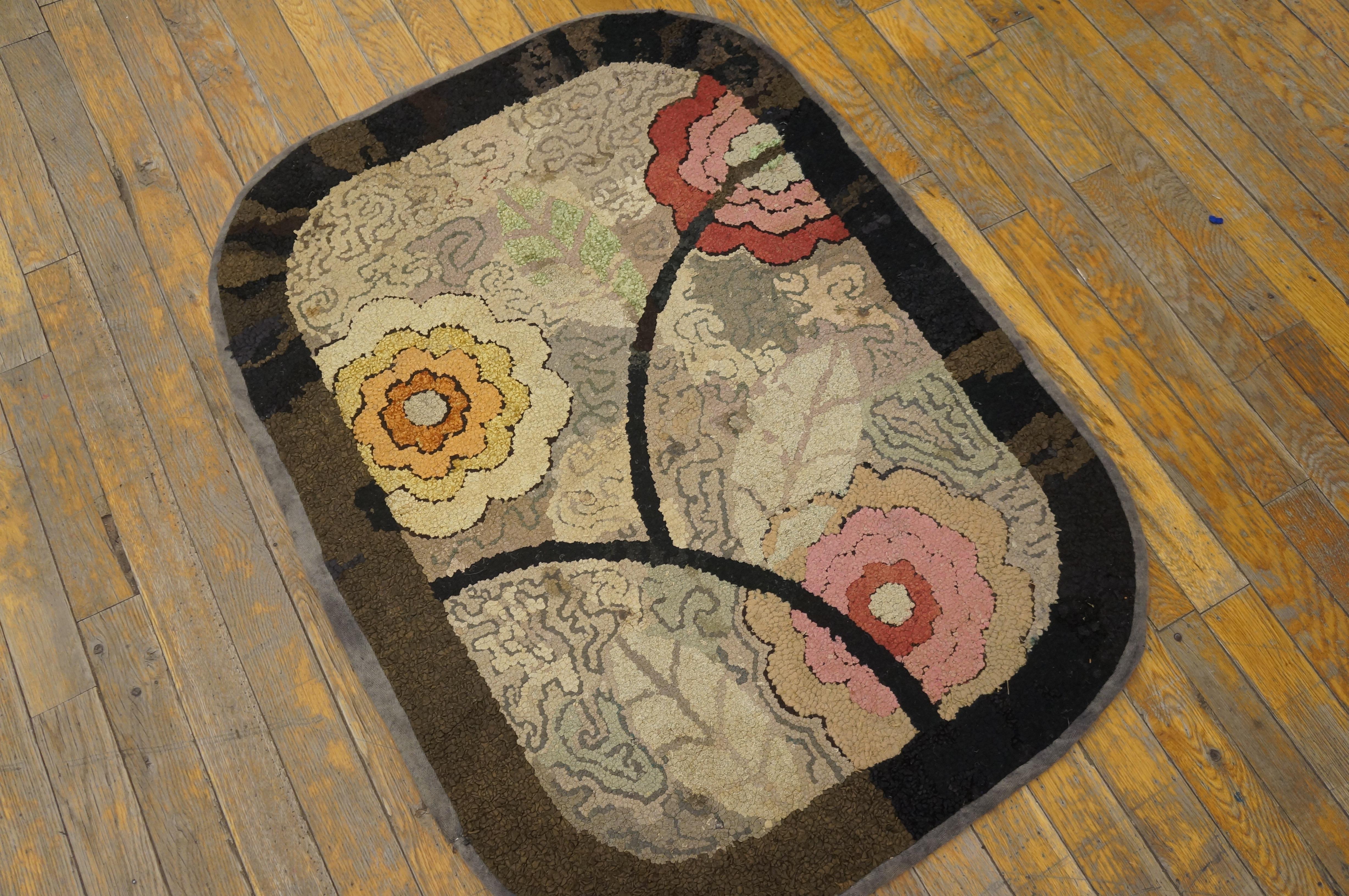 Mid-20th Century Antique American Hooked Rug 2' 2